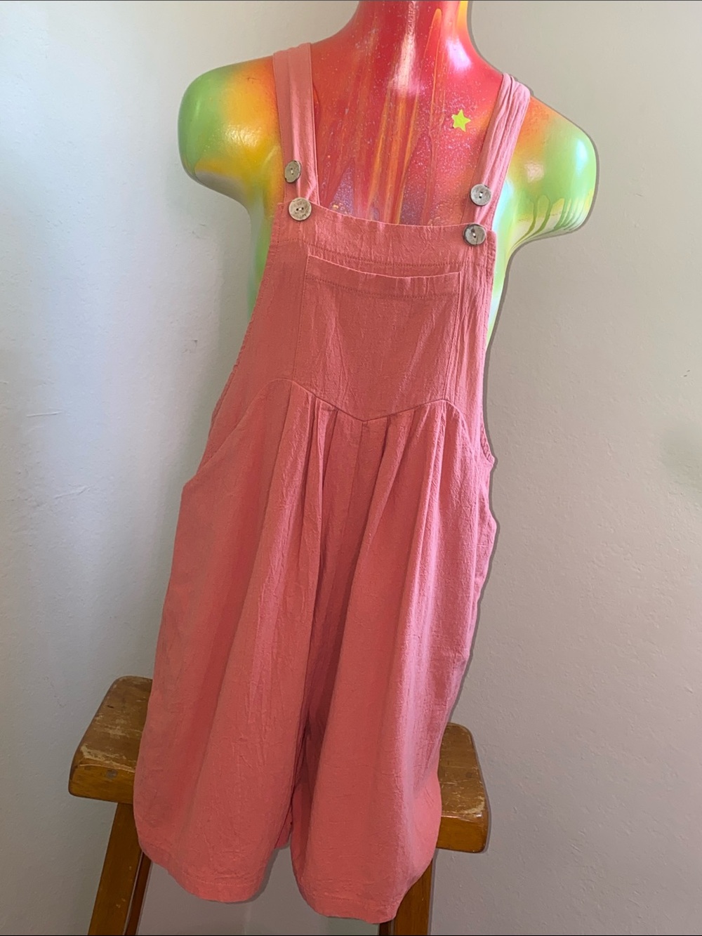 Rust Coral Cotton Overalls with Button Strap Detail